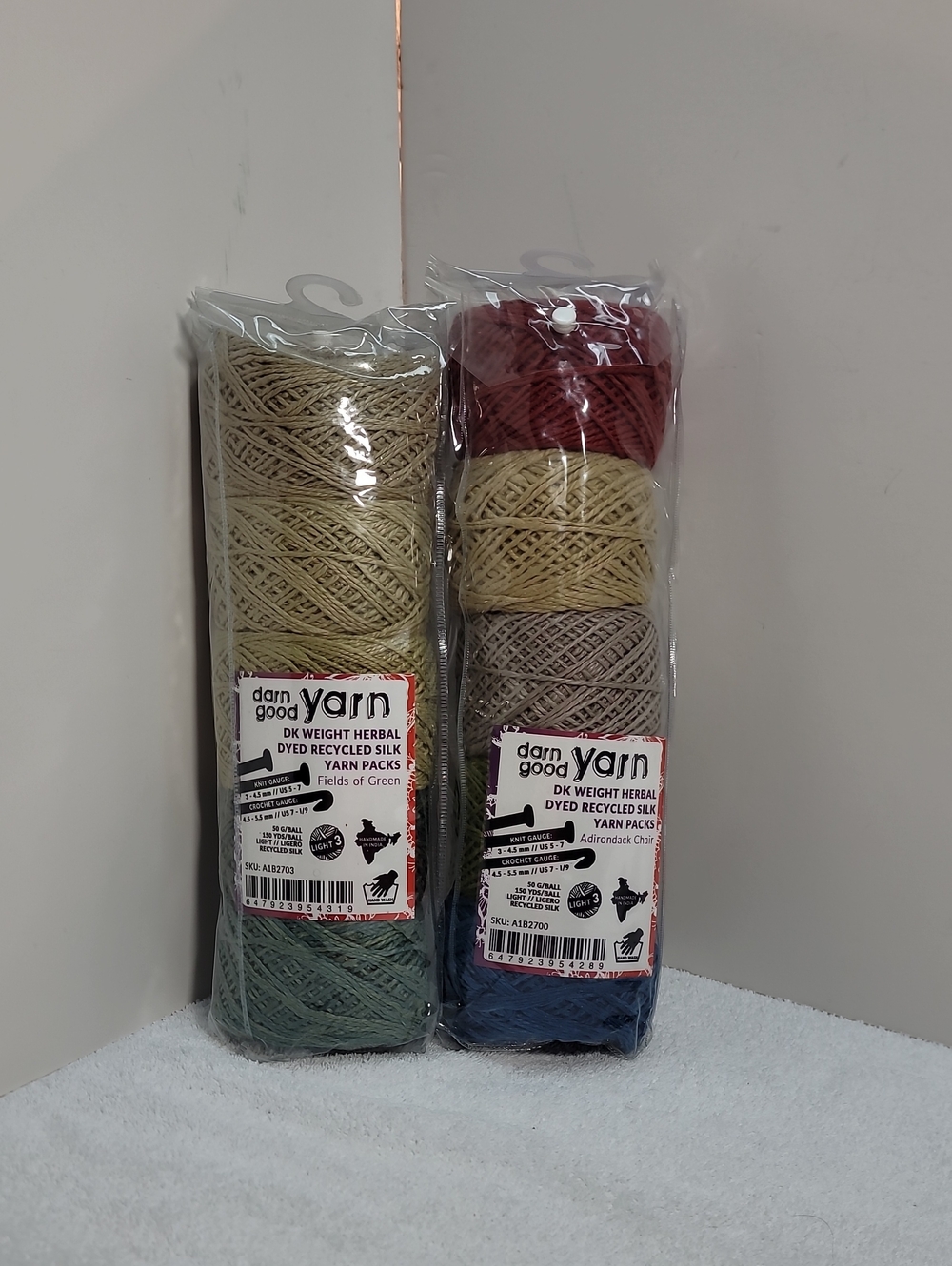 Recycled Silk DK Weight Yarn Pack - Natural Beige, Green, Blue, Red